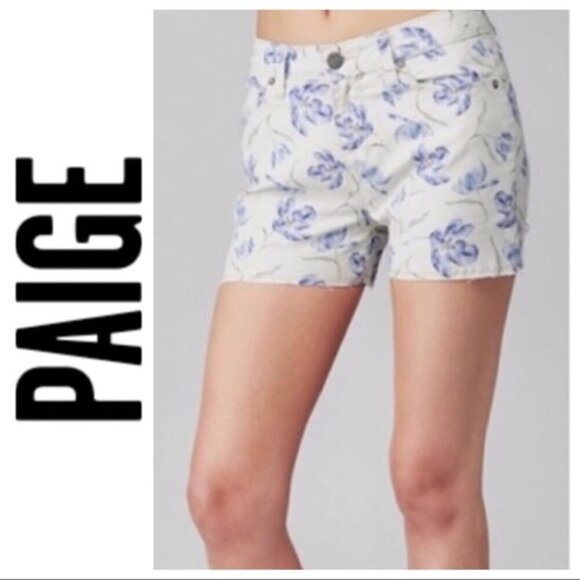 Paige Womens Floral Denim Cutoff Raw Hem Shorts Size 25 - Picture 1 of 10